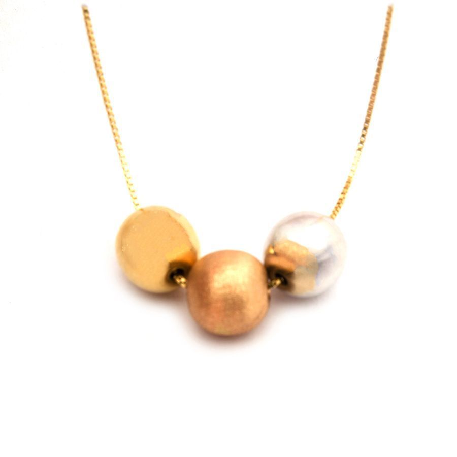 Colar 3 Esferas em Ouro 18 Kilates - 20448
